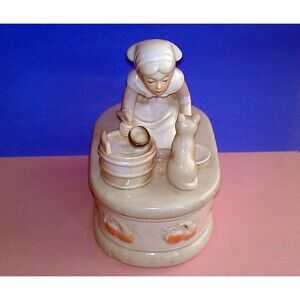 Enesco Music Box Plays “My Favorite Things" With Woman Feeding Cat. Works Fine